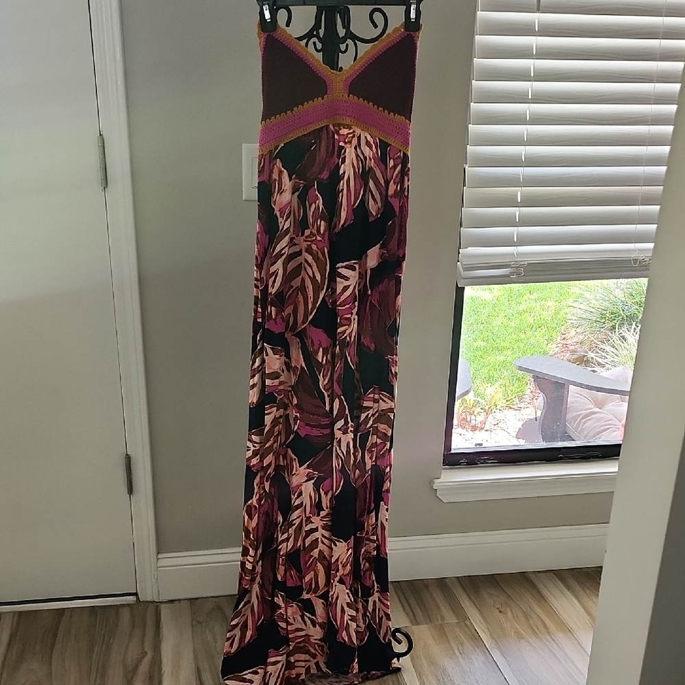 Mossimo Supply Co Brown and Pink Halter Maxi Sundress